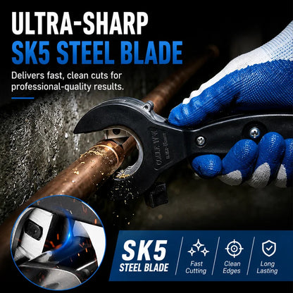 Heavy-Duty Ratcheting PVC Pipe Cutter With Replaceable Blade