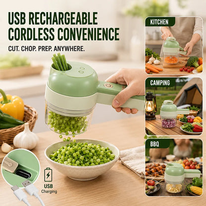 4-in-1 Cordless Electric Vegetable Cutter – Handheld Slicer, Chopper, Grinder & Peeler