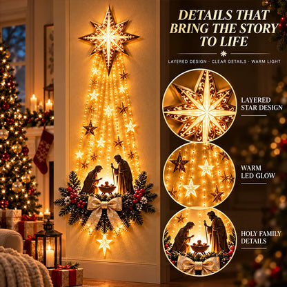 Lighted Bethlehem Star Nativity Wall Decor – Warm LED Holy Family Christmas Display