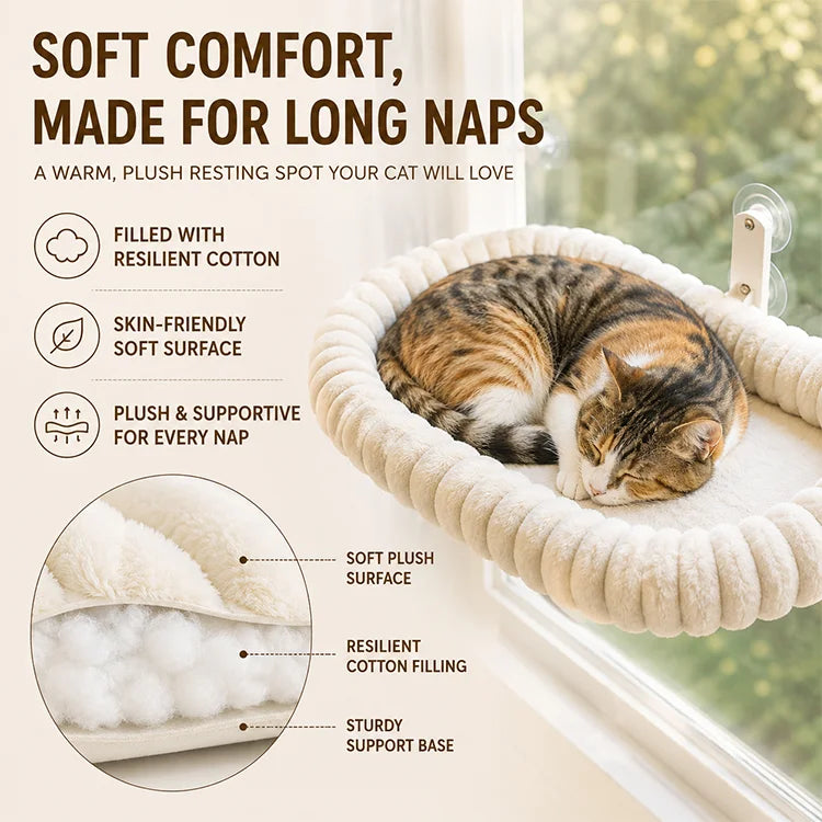 Foldable Cat Window Hammock – Plush Suction-Cup Perch with Washable Bed