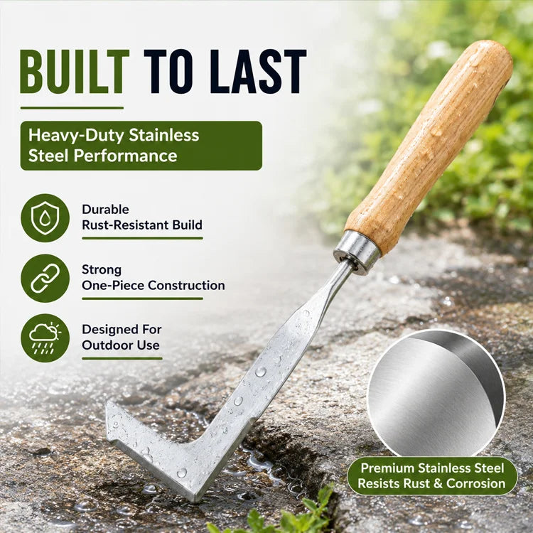 Precision Stainless Steel Crack Weeder Tool – Ergonomic Hand Weeding Tool for Patio Cracks, Driveways, Sidewalk Gaps & Garden Edges