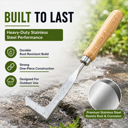 Precision Stainless Steel Crack Weeder Tool – Ergonomic Hand Weeding Tool for Patio Cracks, Driveways, Sidewalk Gaps & Garden Edges