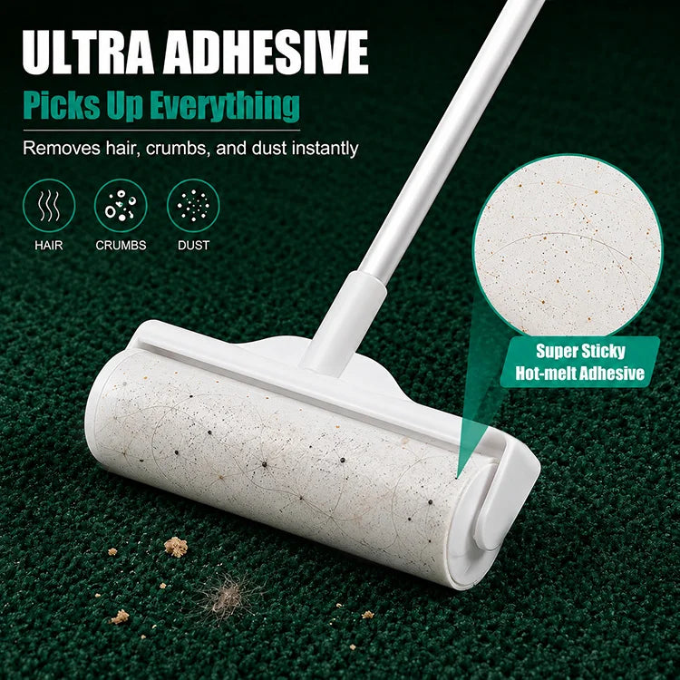 Pet Hair Remover Long Handle Sticky Lint Roller For Floors, Carpets & Furniture