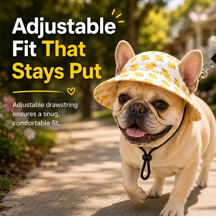 Kawaii Pet Sun Hat – Ear-Friendly Wide-Brim Bucket Hat for Dogs & Cats