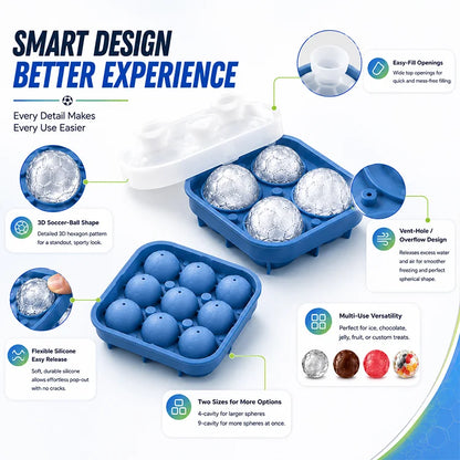 Soccer Ball Ice Cube Mold with Leak-Proof Lid | Food-Grade Silicone Ice Tray for Whiskey, Cocktails, Water Bottles & Game Day Parties