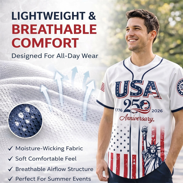 America 250 - Patriotic Baseball Jersey – 1776-2026 We The People Eagle Independence Day Button-Down Shirt