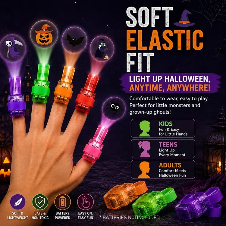Halloween LED Finger Projector Set – 8 Wearable Lights for Both Hands