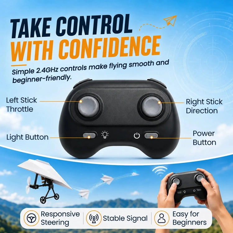 DIY RC Paper Airplane Kit – Gyro Stabilized Electric Remote Control STEM Flying Model