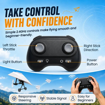 DIY RC Paper Airplane Kit – Gyro Stabilized Electric Remote Control STEM Flying Model