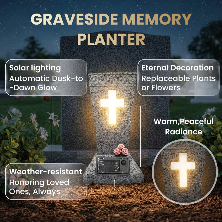 Solar Memorial Cross Flower Vase for Cemetery – Waterproof Grave Decoration with Warm LED Light, Remembrance Gift for Loved Ones