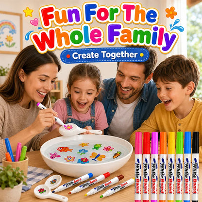 Magic Floating Water Drawing Pens – 8 Color Reusable Floating Whiteboard Markers for Kids STEM Art & Water Science Fun