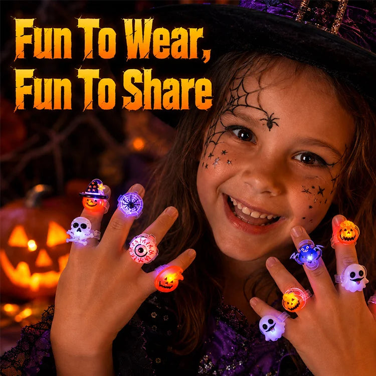 Halloween LED Light Up Rings – Flashing Glow Costume Finger Rings for Kids & Adults | Spooky Party Favors & Trick-or-Treat Accessories