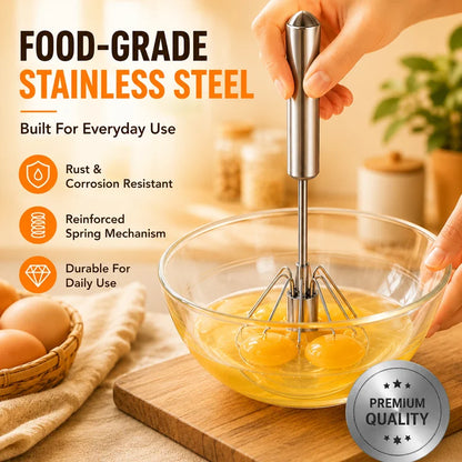 Premium Semi-Automatic Push Whisk – Stainless Steel Hand Push Rotary Egg Beater for Eggs, Baking, Cream & Batter