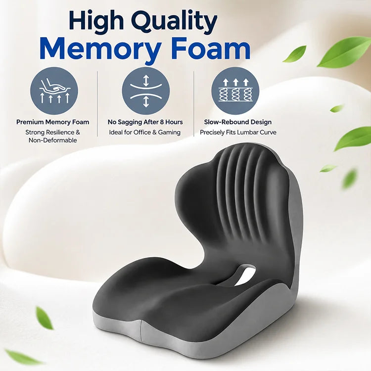 Ergonomic Memory Foam Seat Cushion with Integrated Lumbar Support – Extra Thick Back & Hip Pressure Relief