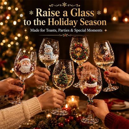 3D Christmas Character Wine Glass – Hand-Finished Holiday Stemware