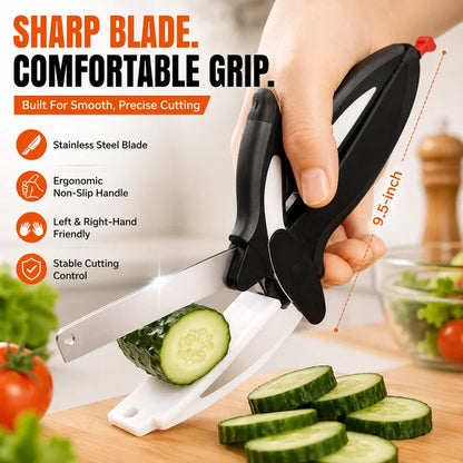 2-in-1 Smart Kitchen Scissors with Built-In Cutting Board | Heavy Duty Stainless Steel Food Prep Cutter