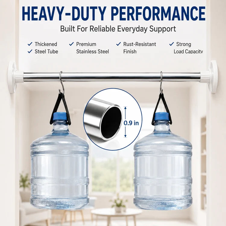Heavy-Duty Adjustable Stainless Steel Tension Rod – Drill-Free Curtain, Shower & Closet Rod with Anti-Slip Ends