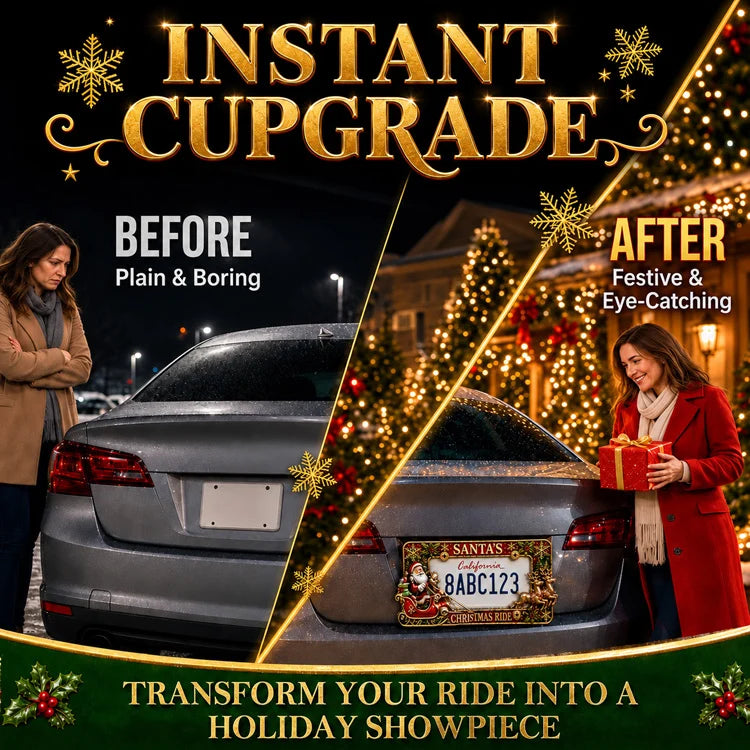 3D Christmas License Plate Frame – Festive Metal Holiday Car Decoration