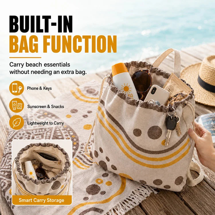🌴 2-in-1 Convertible Beach Towel Backpack - Oversized Sand-Free Beach Blanket Bag With Hidden Pocket & Hands-Free Carry