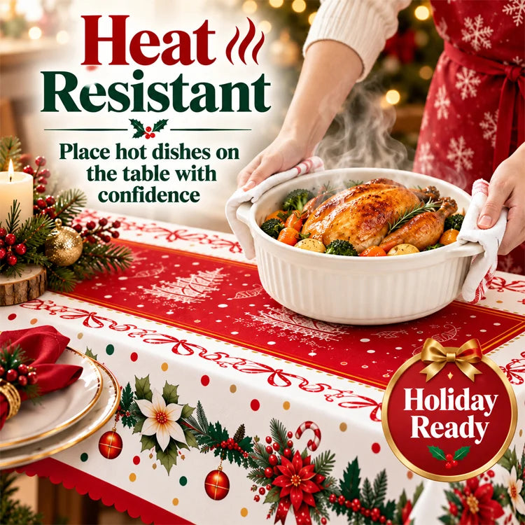 Waterproof Christmas Tablecloth – 3-Layer Stain & Scratch-Resistant Holiday Cover