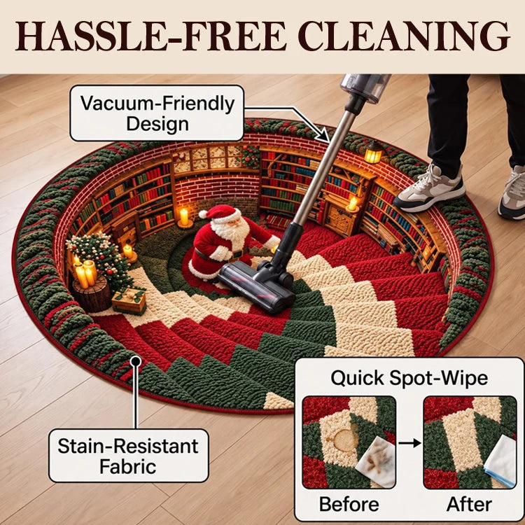 3D Christmas Illusion Round Rug – Magical Santa Holiday Floor Mat