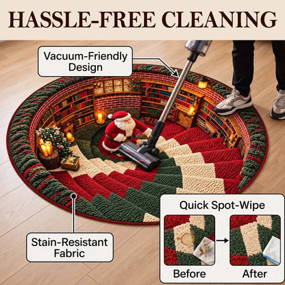 3D Christmas Illusion Round Rug – Magical Santa Holiday Floor Mat