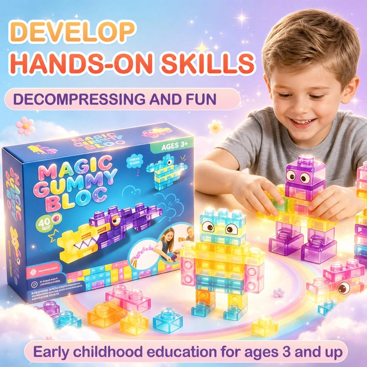 Crystal Jelly Sensory Building Blocks – Soft Transparent TPR Construction Toy for Creative Play & Fine Motor Development
