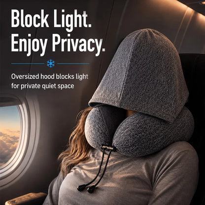 Cooling Hooded Memory Foam Travel Neck Pillow – Ergonomic U-Shaped Airplane Pillow with Privacy Hood & Cooling Fabric for Travel, Office & Naps