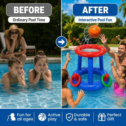 2-in-1 Inflatable Pool Basketball Hoop & Ring Toss Game Set