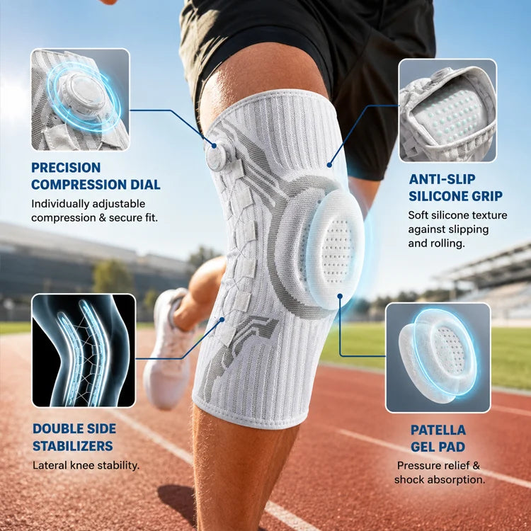OrthoShield™ Precision Dial Compression Knee Brace with Patella Gel Pad & Dual Spring Stabilizers