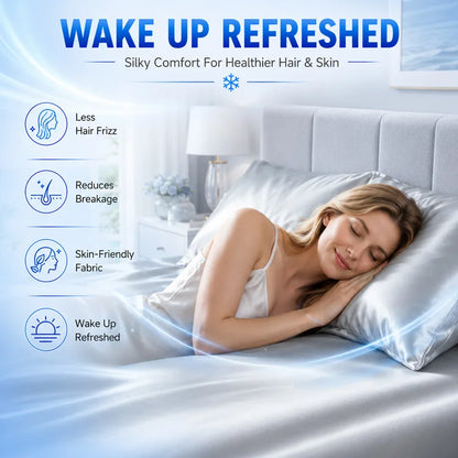 🛏️ 3-Piece Cooling Fitted Sheet Set – Silky Ice Cooling Mattress Protector with Deep Pocket & 2 Pillowcases