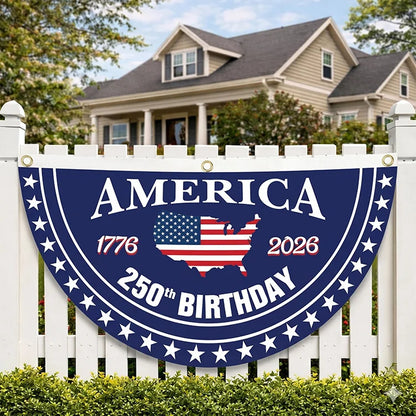🇺🇸 1776–2026 American 250th Anniversary Patriotic Half-Round Bunting Flag