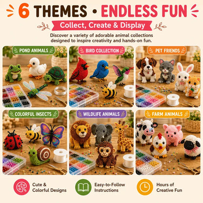 Petite 3D Beaded Animal Craft Kit – 4-Pack DIY Animal Bead Making Set for Kids & Families