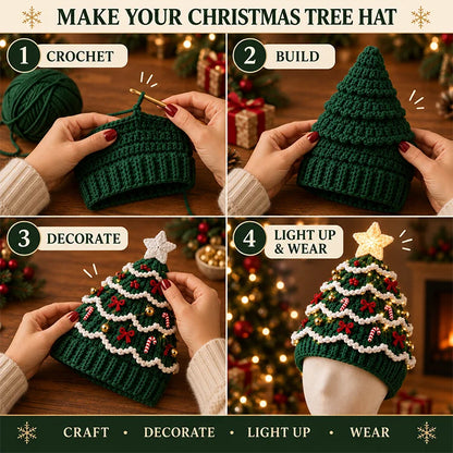 DIY Light-Up Christmas Tree Crochet Hat Kit – Handmade Holiday Craft & Party Hat