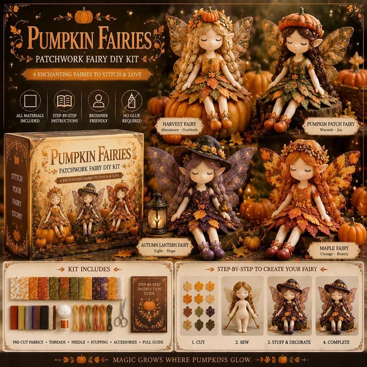 Fairy Patchwork DIY Sewing Kit – Handmade Fabric Fairy Craft Set for Beginners (4 Fairy Dolls)