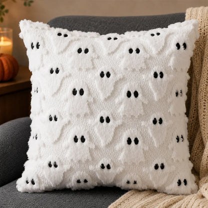 2-Pack Halloween Plush Throw Pillow Covers with 3D Embroidered Ghost & Pumpkin Design