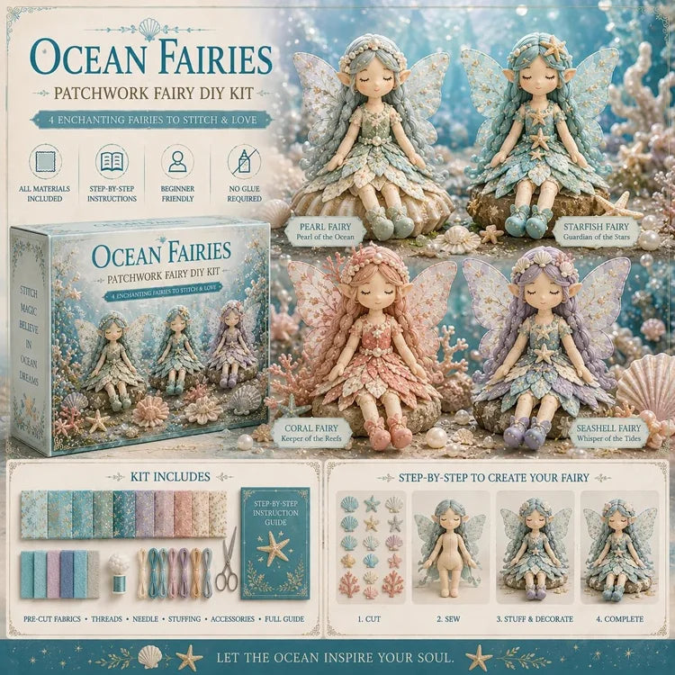 Fairy Patchwork DIY Sewing Kit – Handmade Fabric Fairy Craft Set for Beginners (4 Fairy Dolls)