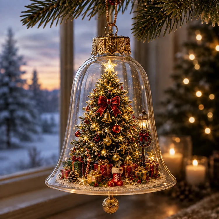 Glowing Christmas Bell Ornament – Light-Up Miniature Holiday Scene