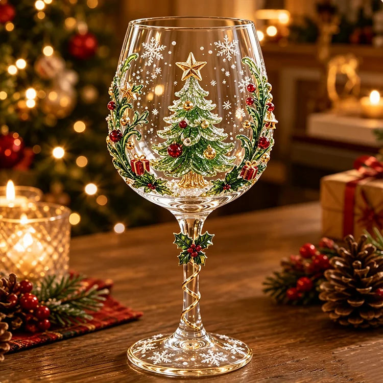 3D Christmas Character Wine Glass – Hand-Finished Holiday Stemware