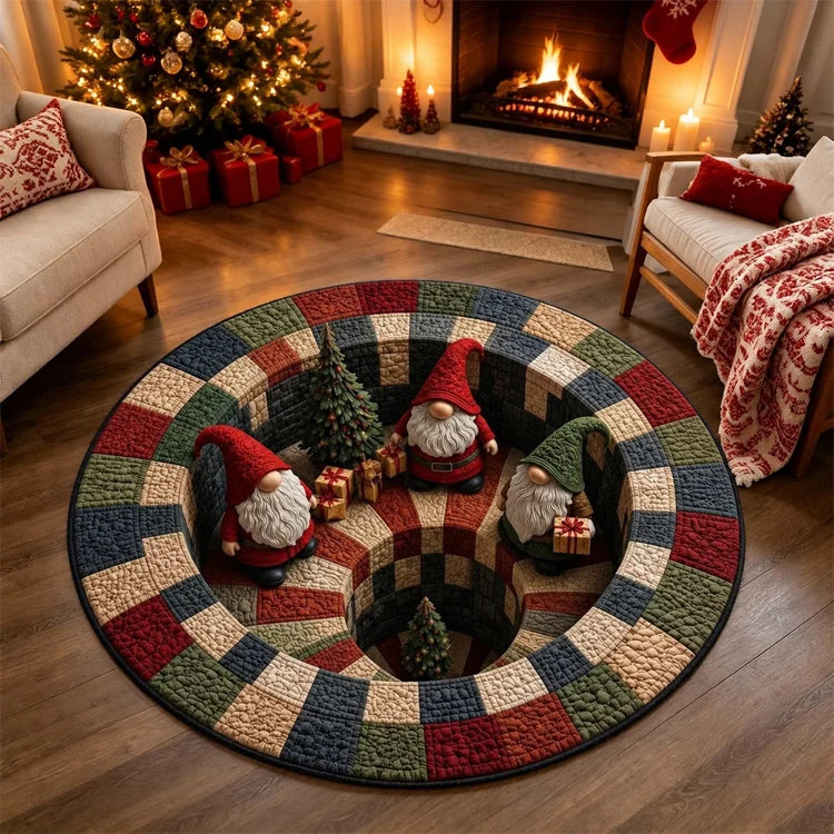 3D Christmas Illusion Round Rug – Magical Santa Holiday Floor Mat