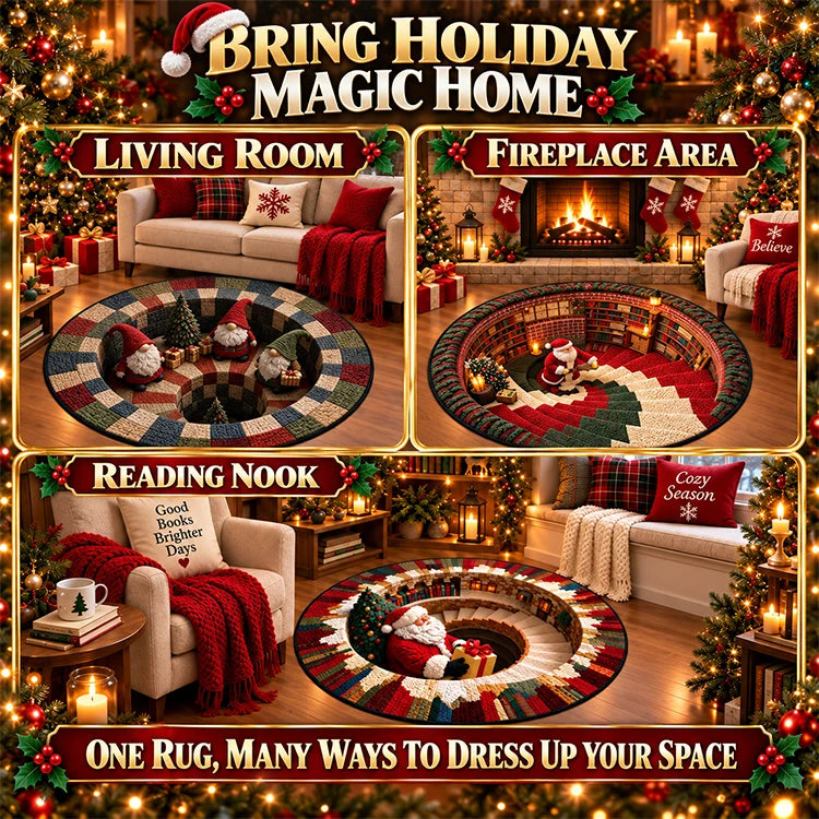 3D Christmas Illusion Round Rug – Magical Santa Holiday Floor Mat