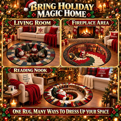 3D Christmas Illusion Round Rug – Magical Santa Holiday Floor Mat