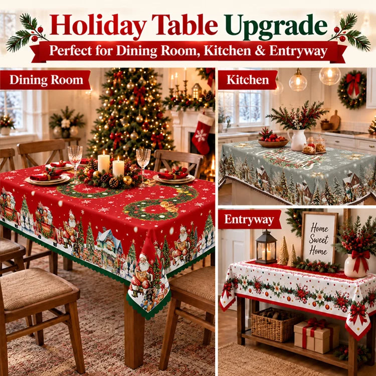 Waterproof Christmas Tablecloth – 3-Layer Stain & Scratch-Resistant Holiday Cover