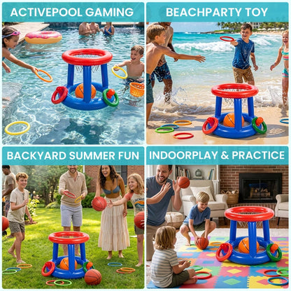 2-in-1 Inflatable Pool Basketball Hoop & Ring Toss Game Set
