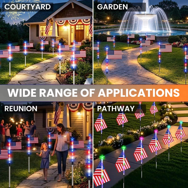 🇺🇸🇺🇸🇺🇸 8 Pack Solar Patriotic Flag Path Lights – 8 LED Outdoor Yard Stake Lights, Waterproof, 8 Lighting Modes, Auto On/Off (1-to-8 Set)