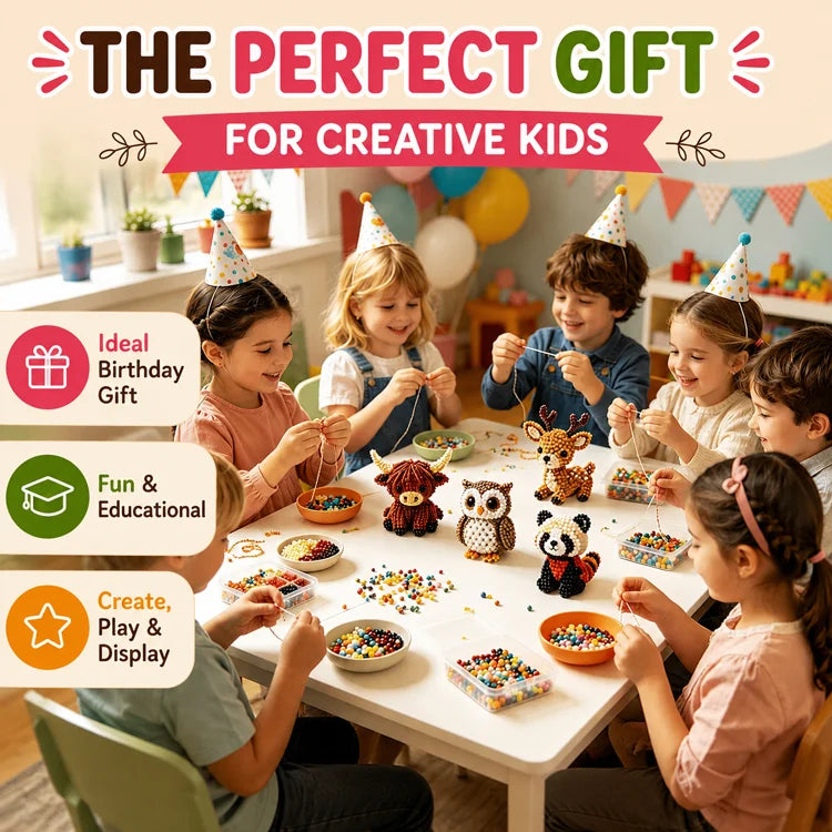 Petite 3D Beaded Animal Craft Kit – 4-Pack DIY Animal Bead Making Set for Kids & Families