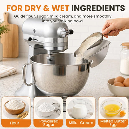 Professional Stainless Steel Stand Mixer Ingredient Chute – Universal No-Spill Pouring Guide