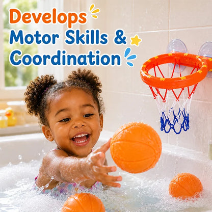 Baby Bath Basketball Hoop Set with 3 Balls – Strong Suction Cup Toddler Bath Toy & Educational Bathtub Basketball Game