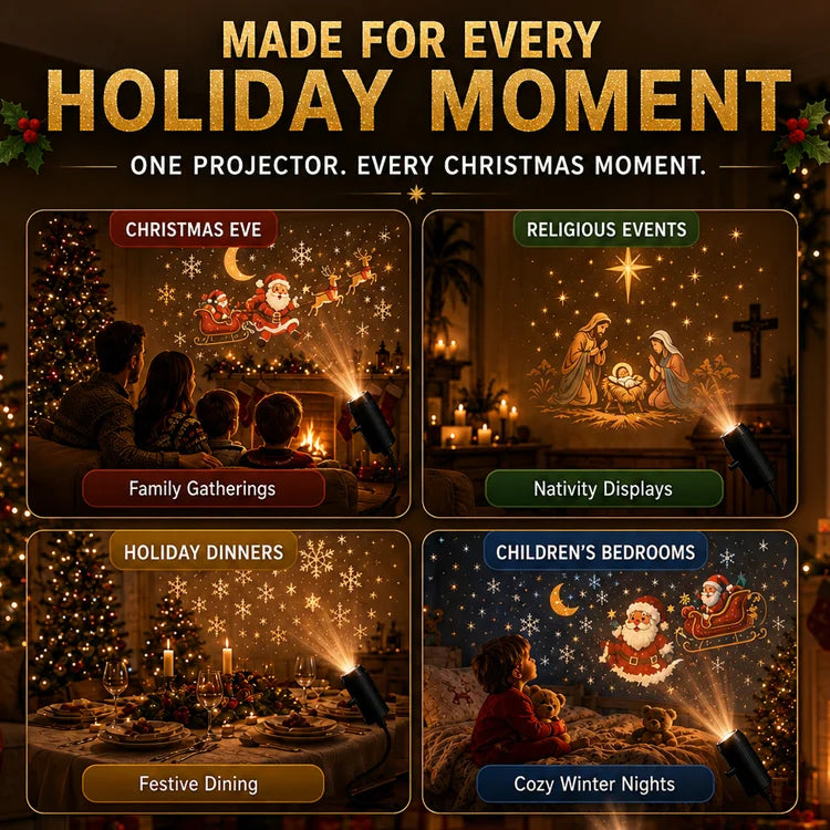 10-Scene Christmas Projector Light – USB Wall & Ceiling Holiday Projector