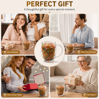 Double Wall Dried Flower Mug – Borosilicate Glass Insulated Coffee & Tea Cup with Handle